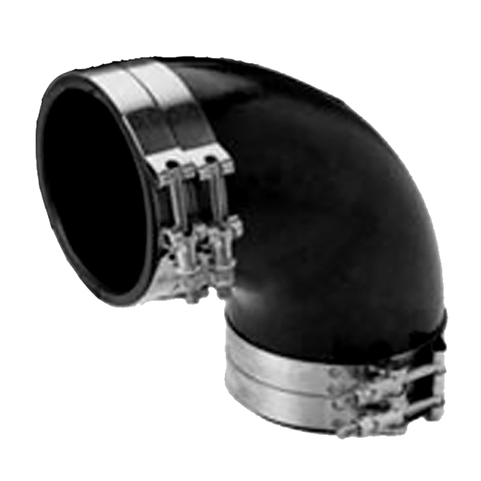 Coude d'échappement humide moulé en caoutchouc noir EPDM de 4 po de diamètre intérieur à 90 degrés avec 4 colliers de serrage à boulon en T Trident Marine [TRL-490-S/S]