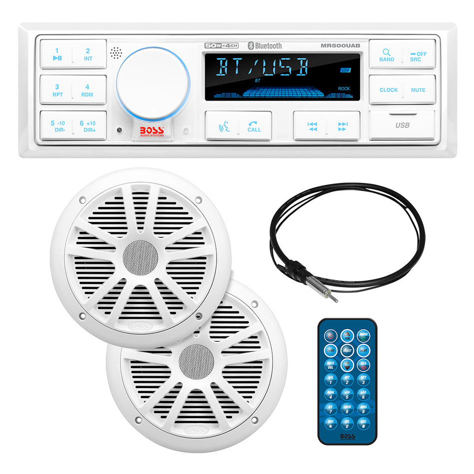 Kit Boss Audio MCK500WB.6 avec MR500UAB, 2 haut-parleurs MR6W, antenne MRANT10, télécommande blanche [MCK500WB.6]