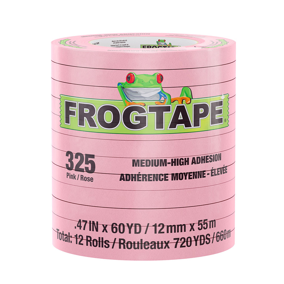 Ruban de masquage à adhérence moyenne-élevée FrogTape CP 325 - 12 mm x 55 m x lot de 12 - Rose - Classé 325F [105331]