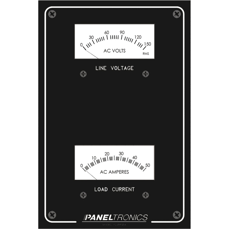 Compteur de courant alternatif standard Paneltronics - Voltmètre 0-150 AC et ampèremètre 0-50 A [9982304B]