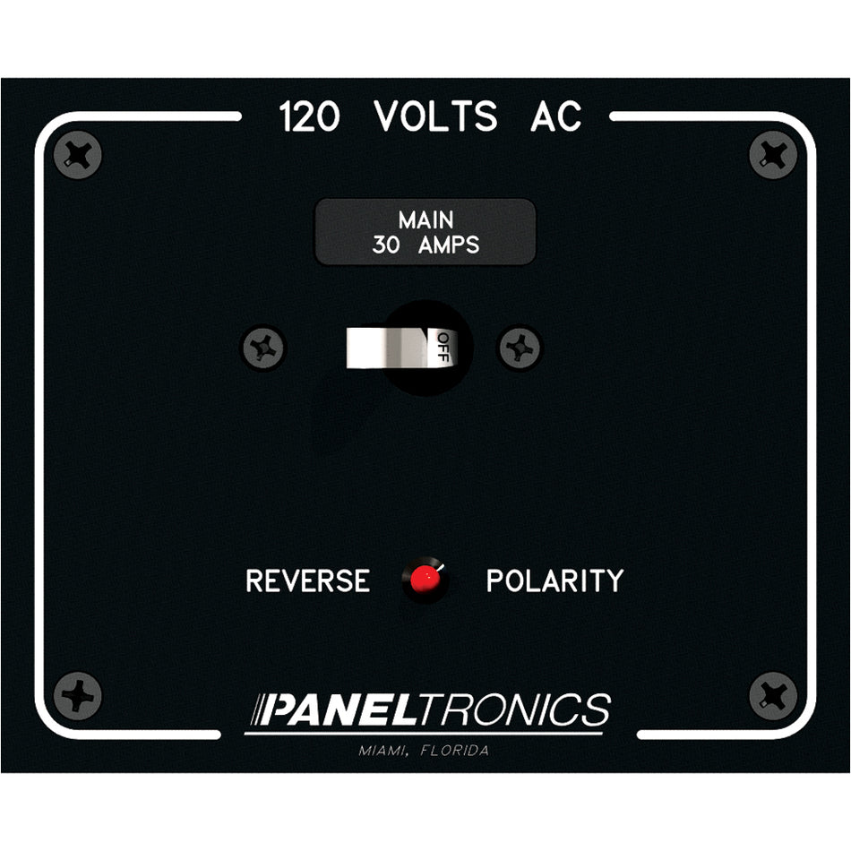 Panneau d'alimentation secteur standard Paneltronics à deux pôles avec disjoncteur 30 A et indicateur de polarité inversée [9982316B]