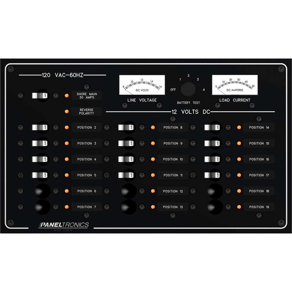 Panneau standard Paneltronics - Disjoncteur 19 positions CA/CC avec compteurs et LED [9973410B]