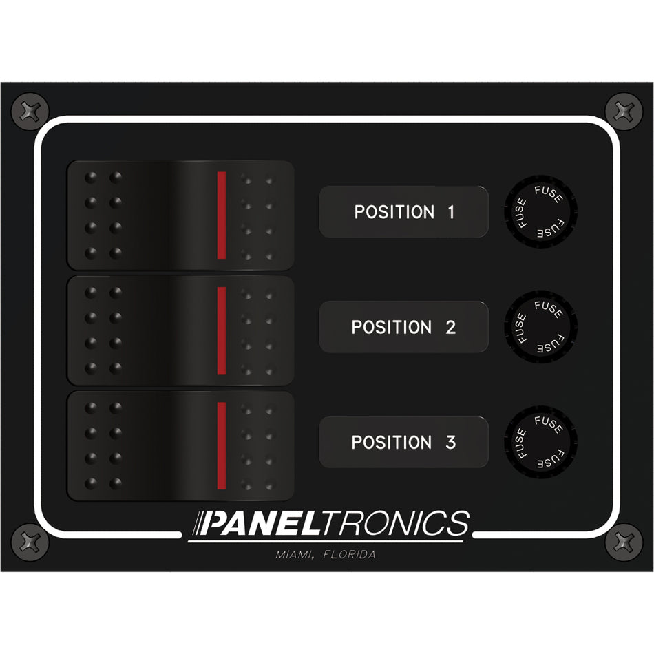 Panneau étanche Paneltronics - Interrupteur à bascule lumineux à 3 positions CC et fusible [9960014B]