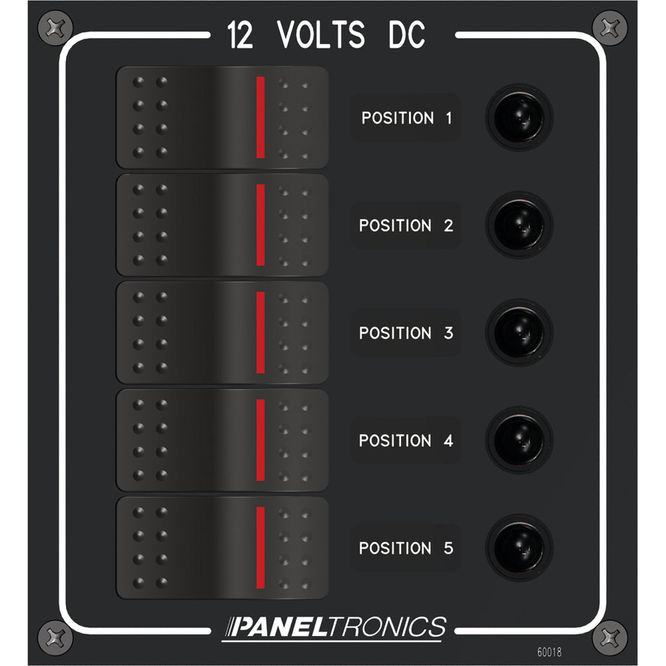 Panneau étanche Paneltronics - Interrupteur à bascule lumineux à 5 positions CC et disjoncteur [9960018B]