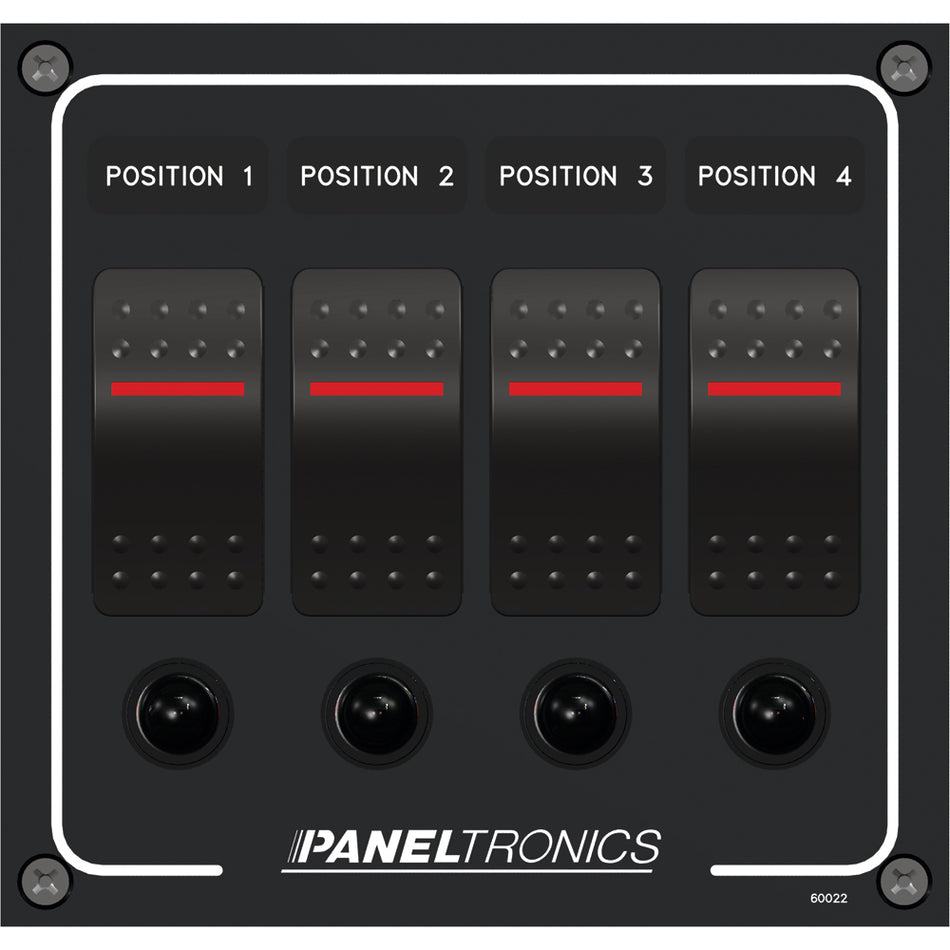 Panneau étanche Paneltronics - Interrupteur à bascule lumineux à 4 positions CC et disjoncteur [9960022B]