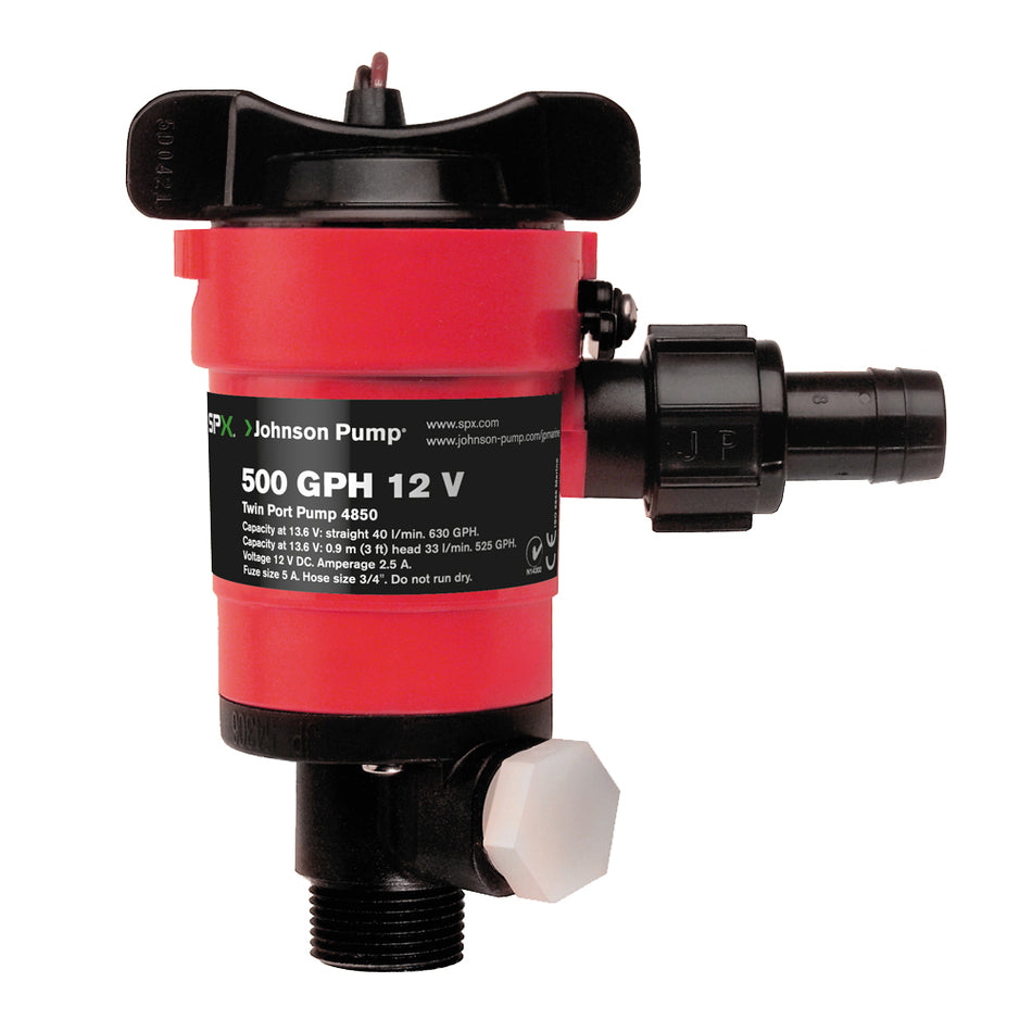 Johnson Pump Twin Port 500GPH Livewell Aerating Pump - 12V [48503]