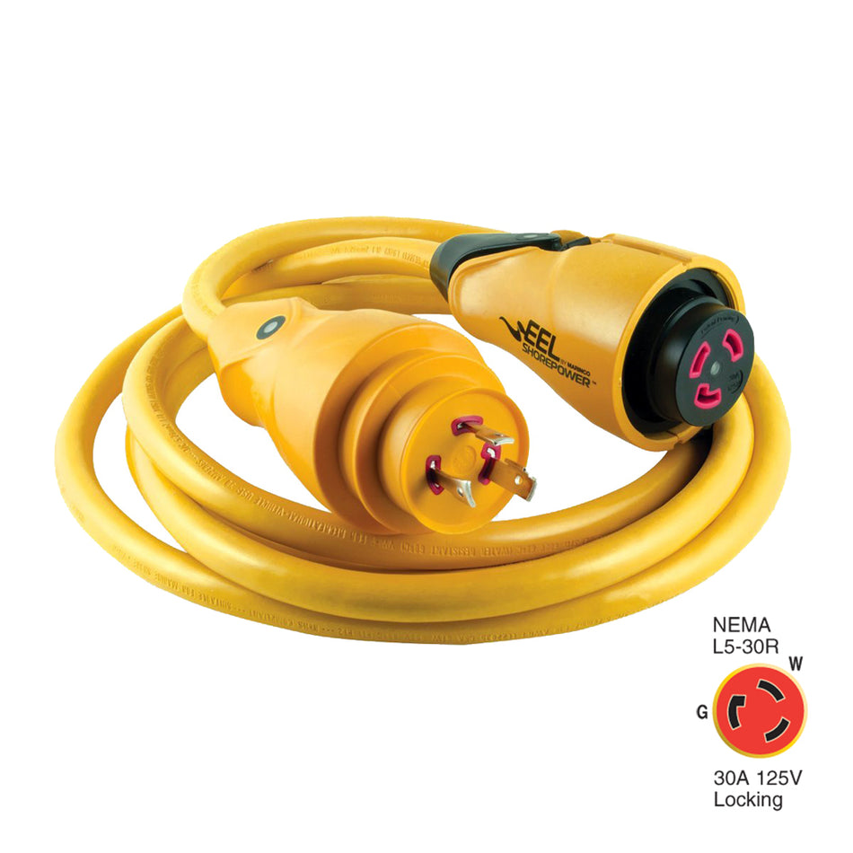 Cordon d'alimentation à quai Marinco CS30-12 EEL 30 A 125 V - 12 pi - Jaune [CS30-12]