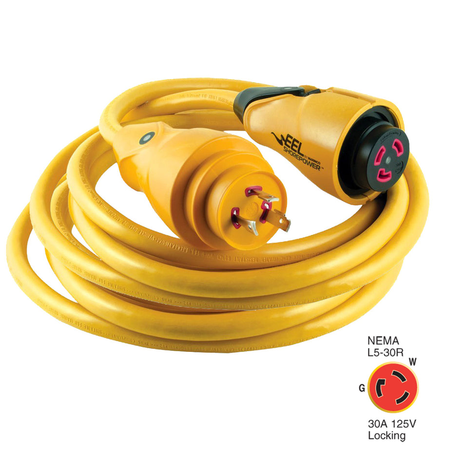 Cordon d'alimentation à quai Marinco CS30-25 EEL 30 A 125 V - 25 pi - Jaune [CS30-25]