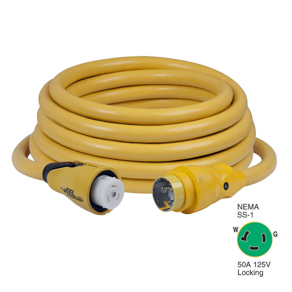 Cordon d'alimentation à quai Marinco CS503-50 EEL 50 A 125 V - 50 pi - Jaune [CS503-50]