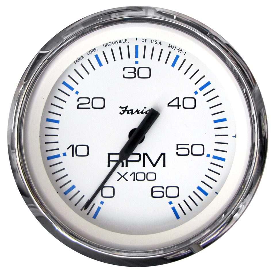 Tachymètre Faria Chesapeake White SS 4" - 6000 tr/min (essence) (E/S intérieures) [33807]