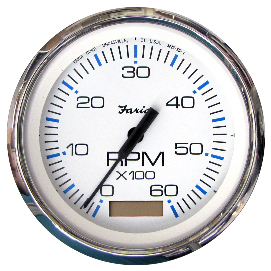 Tachymètre Faria Chesapeake White SS 4" avec compteur horaire - 6000 tr/min (essence) (intérieur) [33832]