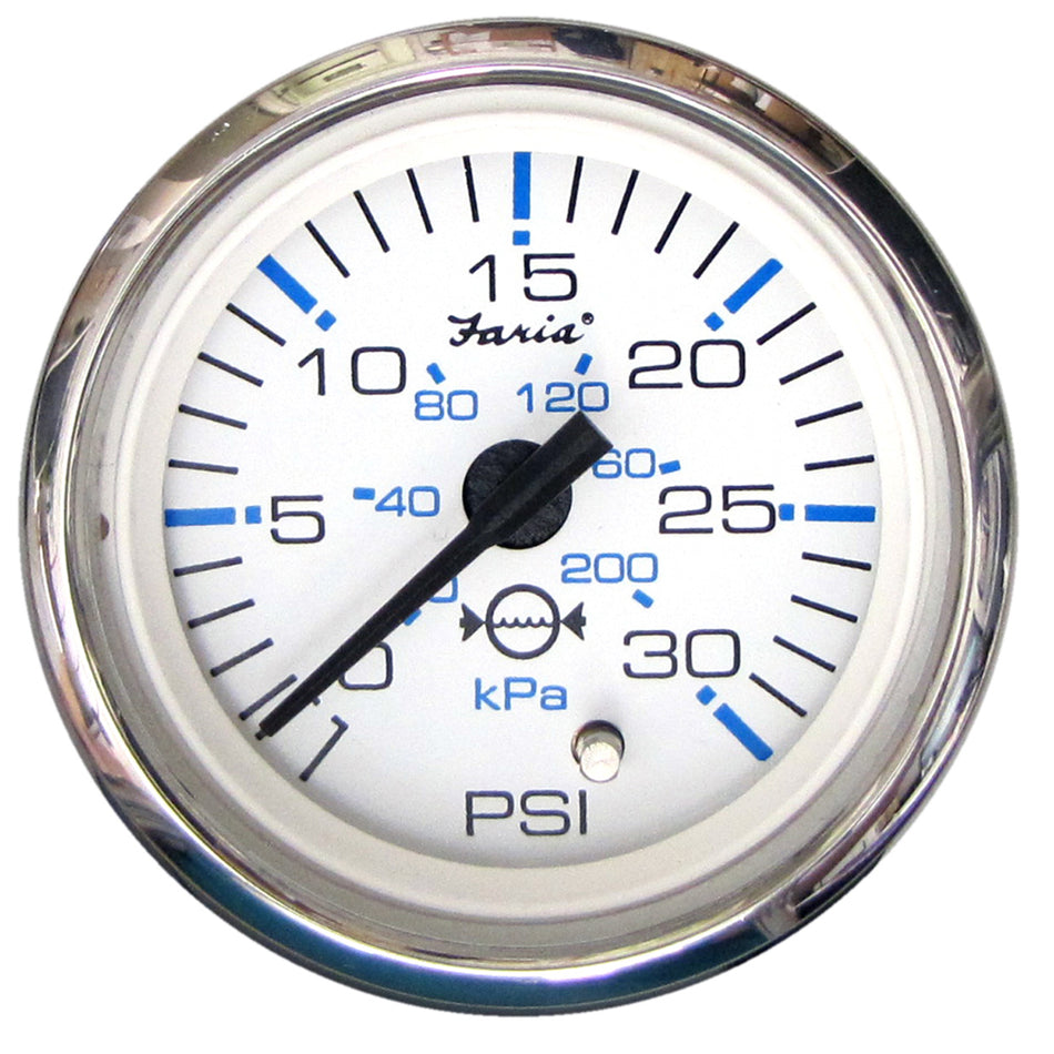 Manomètre de pression d'eau Faria Chesapeake White SS 2" (30 PSI) [13812]