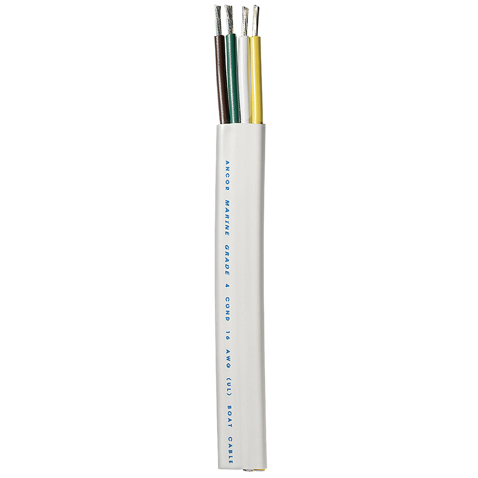 Câble de remorque Ancor - 16/4 AWG - Jaune/Blanc/Vert/Marron - Plat - 100' [154010]