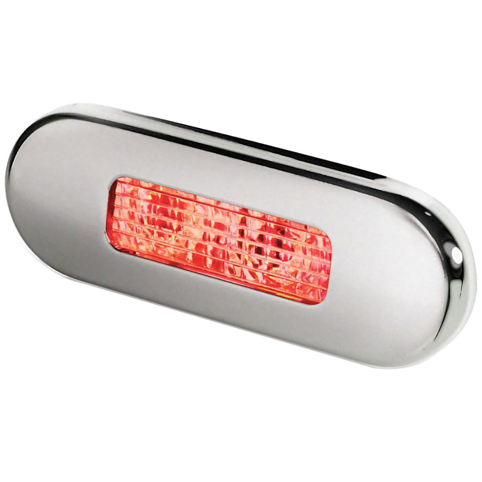 Lampe de courtoisie LED oblongue à montage en surface Hella Marine - LED rouge - Cadre en acier inoxydable [980869501]