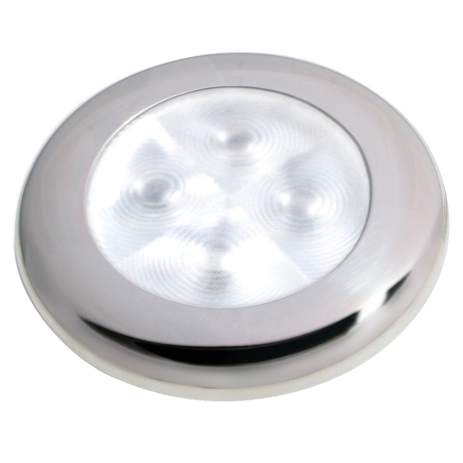 Lampe de courtoisie ronde à LED Slim Line « Enhanced Brightness » de Hella Marine - LED blanche - Cadre en acier inoxydable - 12 V [980500521]