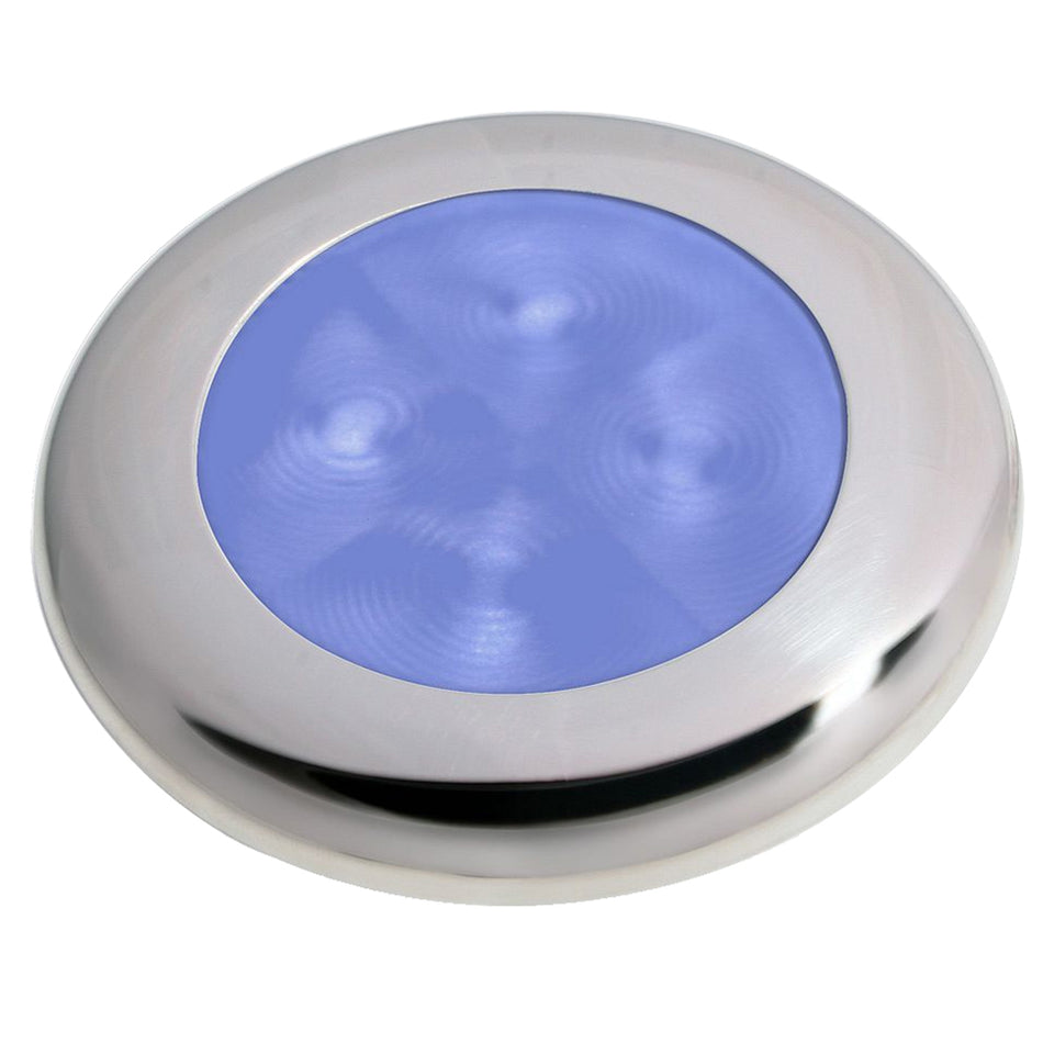 Lampe de courtoisie ronde à LED Slim Line « Enhanced Brightness » de Hella Marine - LED bleue - Cadre en acier inoxydable - 12 V [980502221]