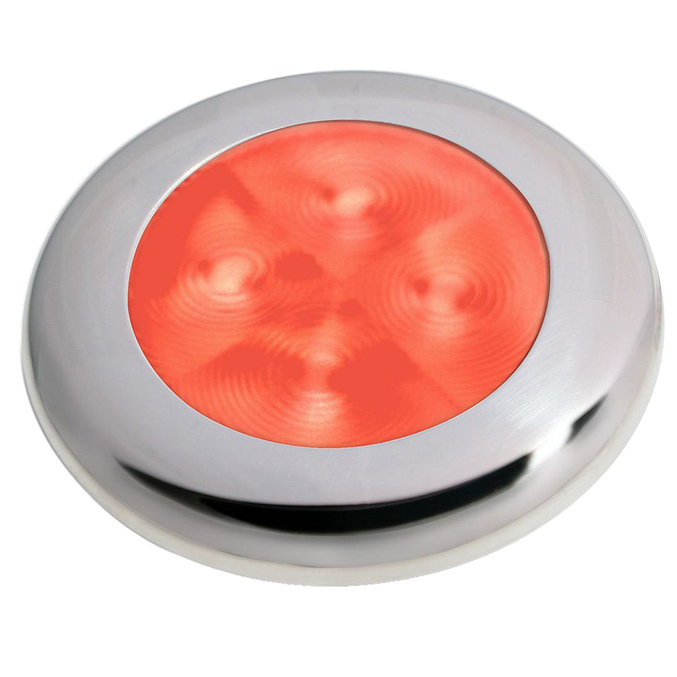 Lampe de courtoisie ronde à LED Slim Line « Enhanced Brightness » de Hella Marine - LED rouge - Cadre en acier inoxydable - 12 V [980507221]