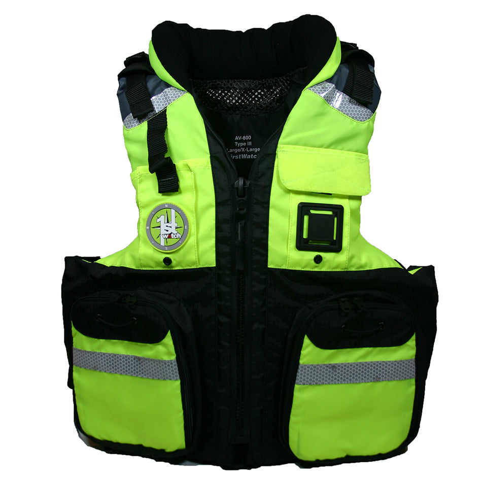 Gilet de flottaison à quatre poches First Watch AV-800 - Jaune haute visibilité - Grand à XL [AV-800-HV-L/XL]