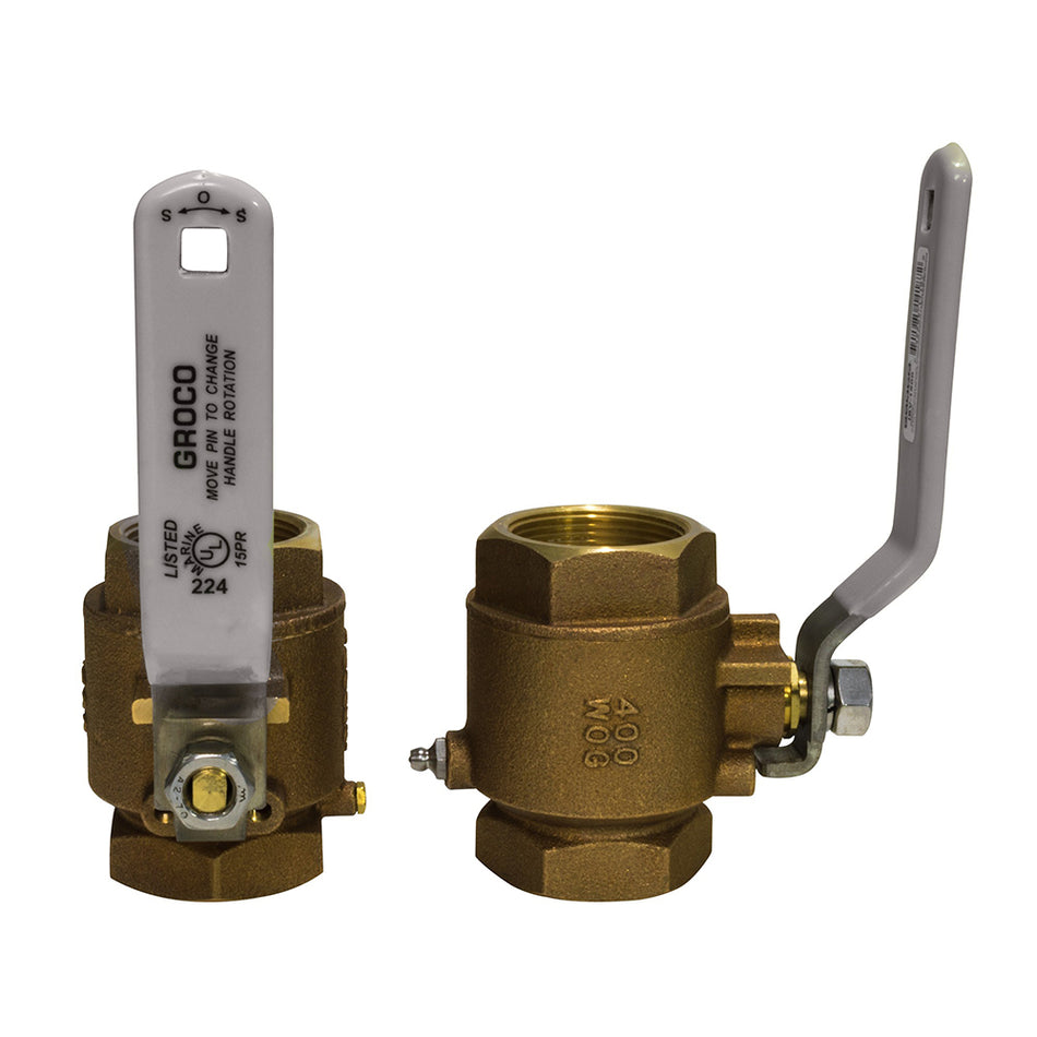 Robinet à boisseau sphérique en ligne en bronze GROCO 1-1/2" NPT [IBV-1500]