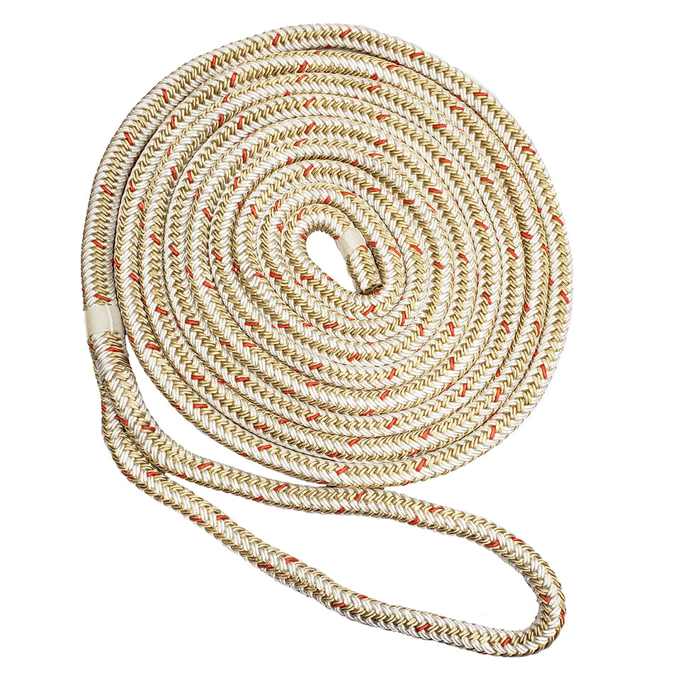 Corde d'amarrage double tressée New England Ropes 3/8" - Blanc/or avec traceur - 15 [C5059-12-00015]