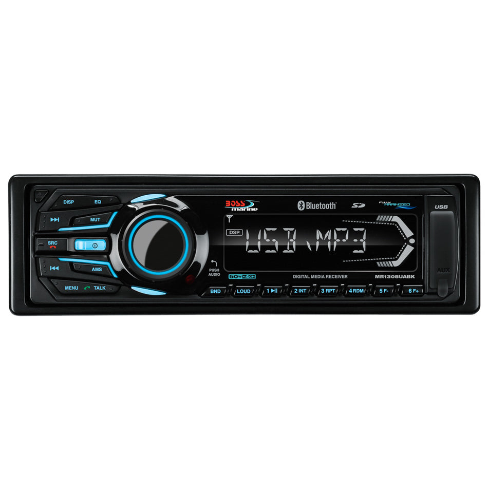 Boss Audio MR1308UABK Récepteur multimédia numérique compatible MP3 entièrement compatible Bluetooth avec ports USB et carte mémoire SD et entrée auxiliaire [MR1308UABK]