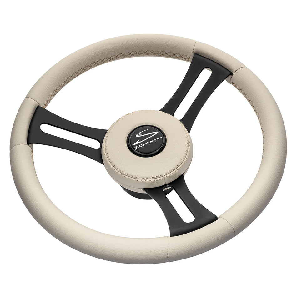 Roue Schmitt Marine Torcello Elite 14" - Capuchon en cuir beige - Coutures blanches - Rayons SS noirs - Tige conique 3/4" [PU081B11]