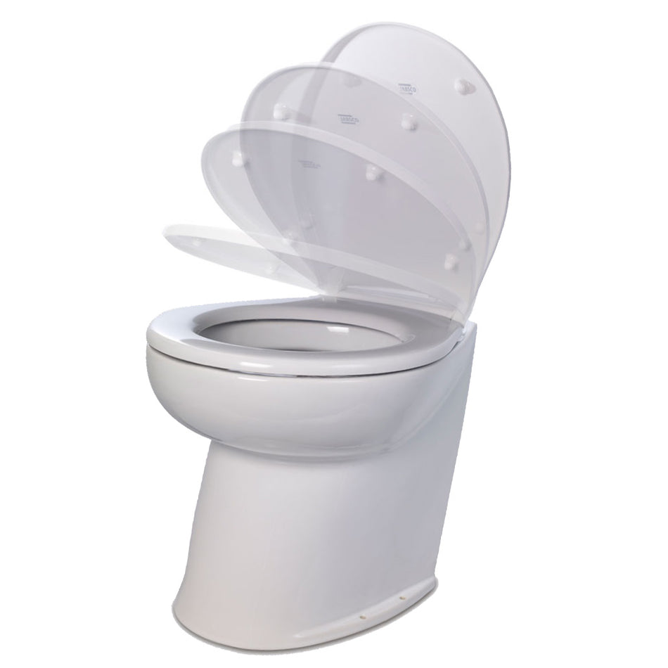 Toilettes marines électriques à eau douce Jabsco Deluxe Flush 17" à dos incliné 12 V avec électrovanne et couvercle à fermeture douce [58020-3012]