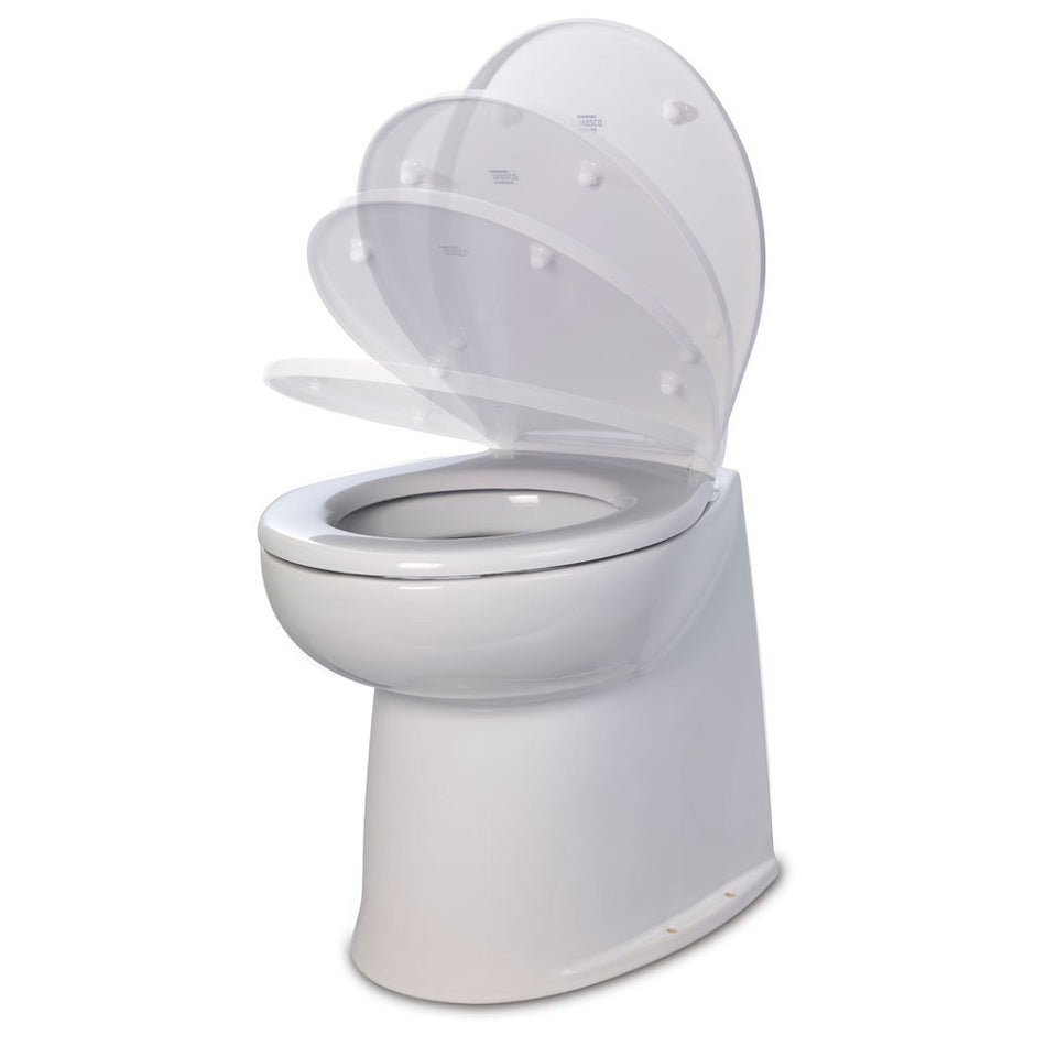 Toilettes marines électriques à eau douce Jabsco Deluxe Flush 14" à dos droit 12 V avec électrovanne et couvercle à fermeture douce [58080-3012]